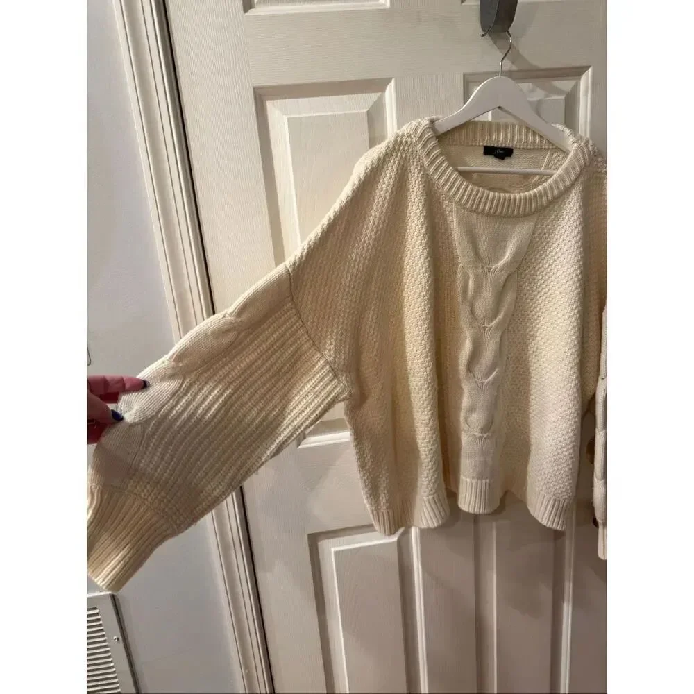 J. Crew Cream Heavy Weight Cable Knit Wool Crewneck Sweater sz XXL EUC